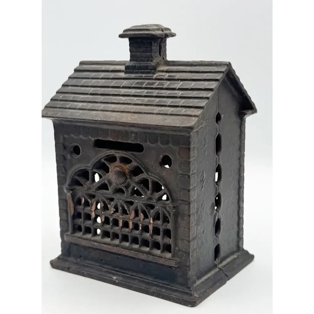 Antique Still Bank Cast Iron House Shape 5